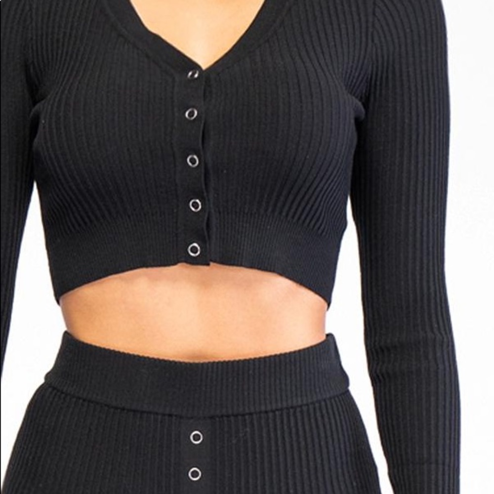 2-PC Ribbed Buttoned Crop Cardigan Skirt Set JR’s - Picture 6 of 8